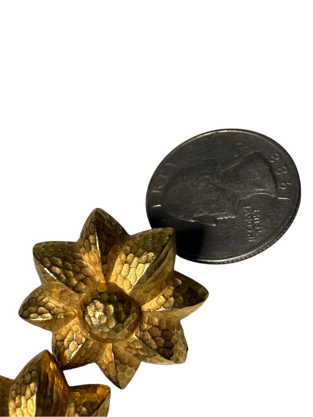 Vintage Givenchy Gold Tone Hammered Flower Clip Earrings Textured Floral - Picture 7 of 7